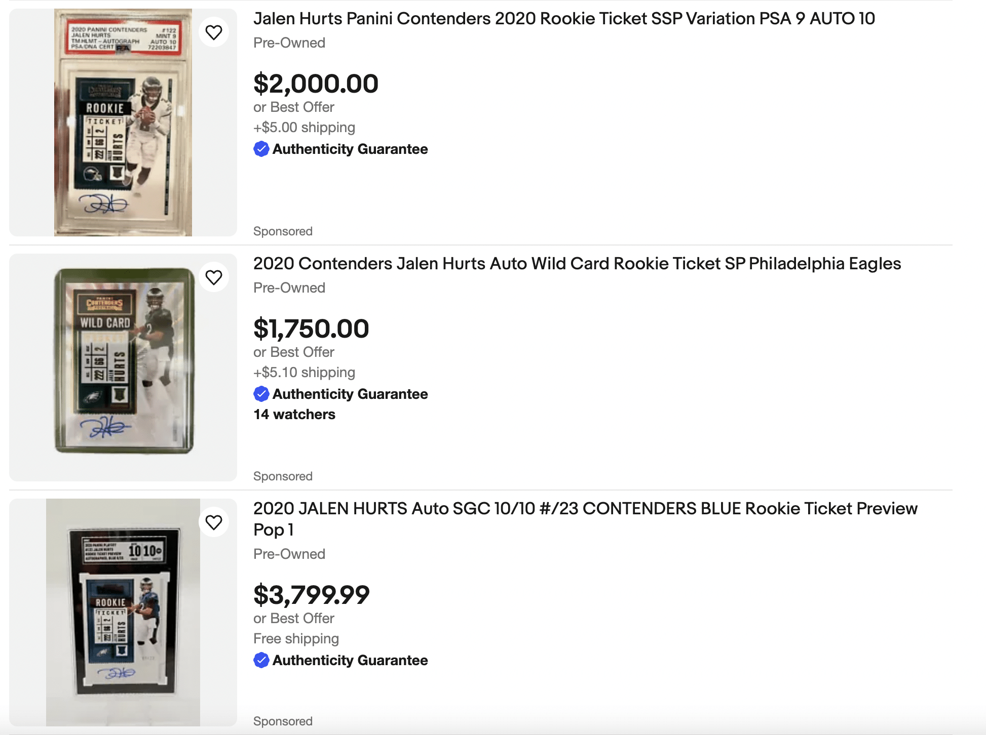 Buy Jalen Hurts Cards on eBay