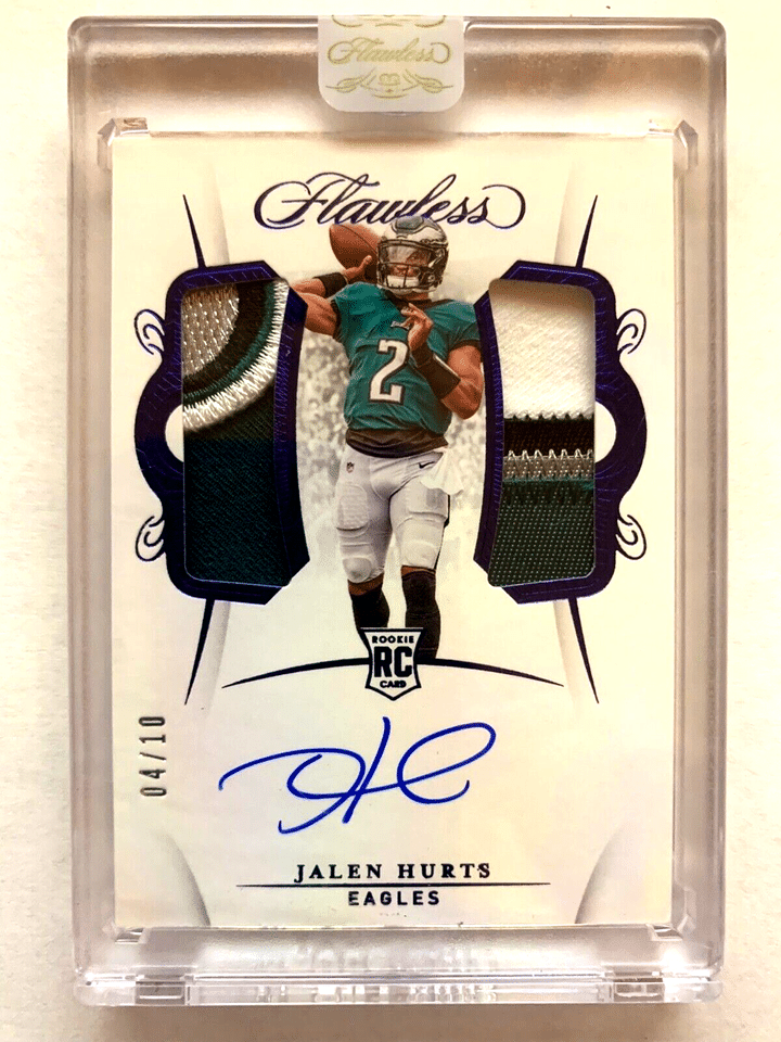 2020 PANINI FLAWLESS JALEN HURTS RC DUAL PATCH AUTO SAPPHIRE 4:10 ENCASED BEAUTY